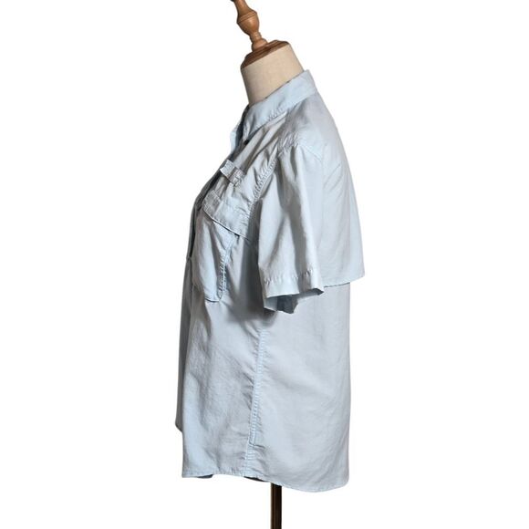 L.L. Bean Light Blue Casual Short Sleeve Gorpcore Button Down Shirt - Picture 3 of 7